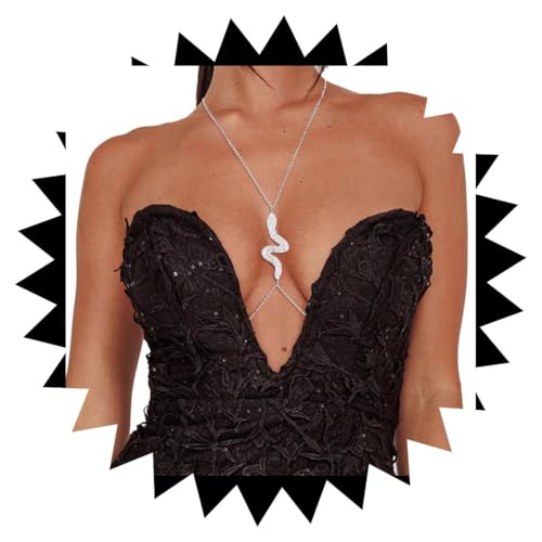 Reetan Strass-Körperkette, Silber-Kristall, Schlangenkette, Brustkette, Rave, Party, funkelnder, modischer Körperschmuck für Damen und Mädchen (A-Silberschlange) von REETAN