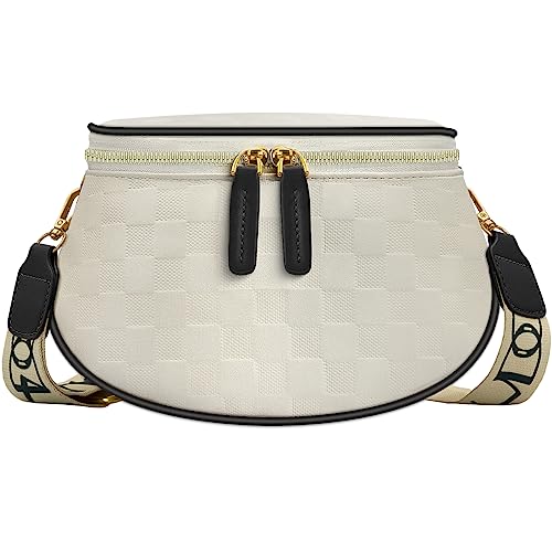 Crossbody Bag Damen Breiter Gurt Bauchtasche Damen Gürteltasche Stylisch Schultertasche Veganes Leder Kleine Umhängetasche, Moderne Taschen Hüfttasche Damen mit Abnehmbar Schultergurt (Beige schwarz) von REETEE