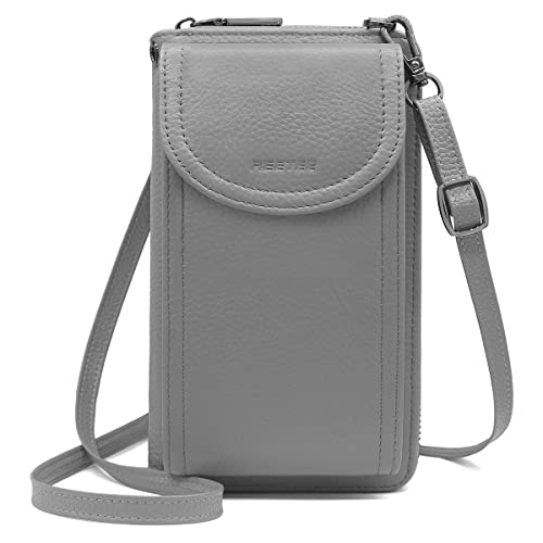 Handytasche zum Umhängen RFID Schutz Geldbeutel Damen Handy Umhängetasche Leder Viele Fächer Handy Schultertasche mit 12 Kartenfächer Klein Crossbody Handytasche Geldbörse für Frauen (dunkelgrau) … von REETEE