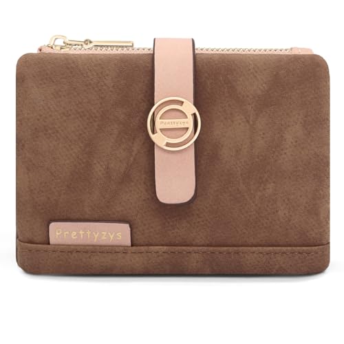 REETEE Damen Geldbörse Klein und im Kurzformat Portmonee Damen PU Leder Portemonnaie mit Mehreren Fächern, Geldbeutel mit Zipper Münzfach Kleines Brieftasche (Rotbraun) von REETEE