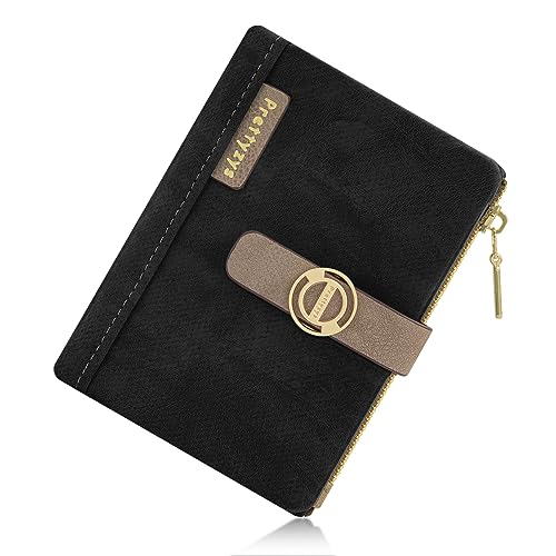REETEE Damen Geldbörse Klein und im Kurzformat Portmonee Damen PU Leder Portemonnaie mit Mehreren Fächern, Geldbeutel mit Zipper Münzfach Kleines Brieftasche (schwarz) von REETEE