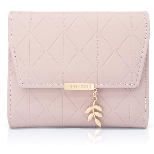 REETEE Damen Geldbeutel aus Weichem Veganem Leder Kleine Portemonnaie Damen mit Vielen Fächern, Mini Portmonee Damen mit Münzfach und Kartenfächer Frauen Geldbörs(Hellrosa-1) von REETEE