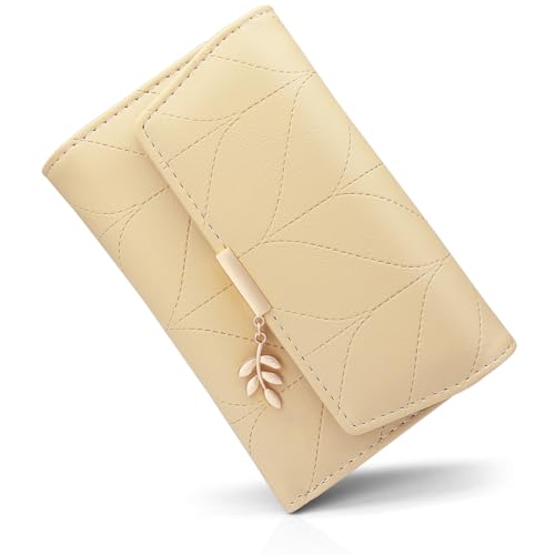 REETEE Damen Geldbeutel aus Weichem Veganem Leder Kleine Portemonnaie Damen mit Vielen Fächern, Mini Portmonee Damen mit Münzfach und Kartenfächer Frauen Geldbörs(L-Aprikose) von REETEE