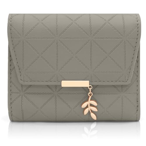 REETEE Damen Geldbeutel aus Weichem Veganem Leder Kleine Portemonnaie Damen mit Vielen Fächern, Mini Portmonee Damen mit Münzfach und Kartenfächer Frauen Geldbörs (B-grau) von REETEE