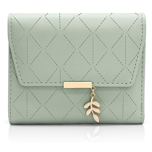 REETEE Damen Geldbeutel aus Weichem Veganem Leder Kleine Portemonnaie Damen mit Vielen Fächern, Mini Portmonee Damen mit Münzfach und Kartenfächer Frauen Geldbörs (grün-1) von REETEE