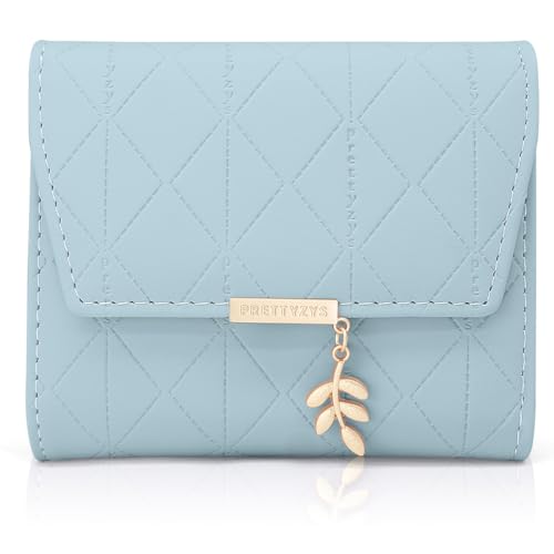 REETEE Damen Geldbeutel aus Weichem Veganem Leder Kleine Portemonnaie Damen mit Vielen Fächern, Mini Portmonee mit Münzfach und Kartenfächer Frauen Geldbörs … (Hellblau-1) von REETEE