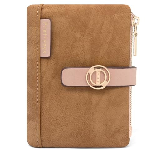 REETEE Damen Geldbörse Klein und im Kurzformat Portmonee Damen PU Leder Portemonnaie mit Mehreren Fächern, Geldbeutel mit Zipper Münzfach Kleines Brieftasche (braun) von REETEE
