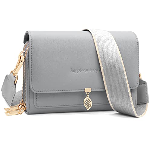 REETEE Handytasche Zum Umhängen Leder Damen Kleine Umhängetasche RFID Schutz Geldbörse Damen,Crossbody Schultertasche Breiter Gurt Handy Umhängetasche mit Verstellbar Abnehmbar Schultergurt (Grau) von REETEE