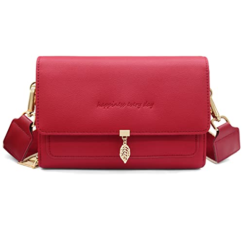 REETEE Handytasche Zum Umhängen Leder Damen Kleine Umhängetasche RFID Schutz Geldbörse Damen,Crossbody Schultertasche Breiter Gurt Handy Umhängetasche mit Verstellbar Abnehmbar Schultergurt (Rotwein) von REETEE