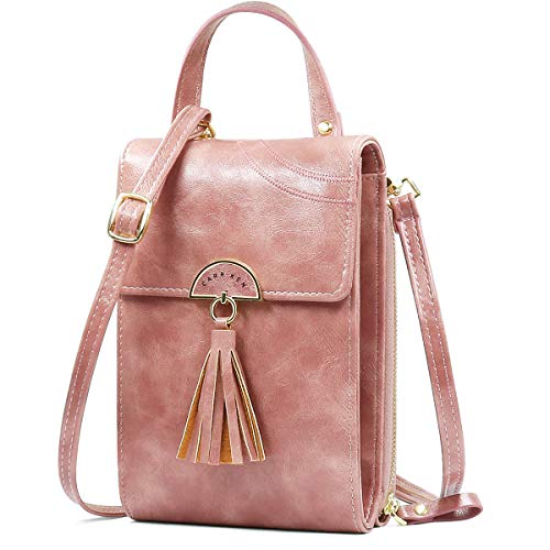 REETEE Kleine Umhängetasche, Damen, Retro, PU-Leder, Handytasche, Damen, Geldbörse, mit Kartenfach, Mini-Handtasche mit verstellbarem Schultergurt und vielen Taschen, Rosa, S, Retro von REETEE