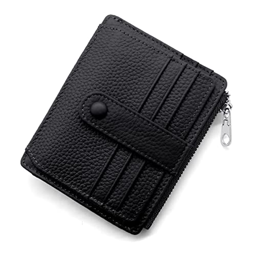 REETEE Geldbörse Damen Herren Klein Echtes Leder Kreditkartenetui RFID Schutz Geldbeutel Damen Kartenetui mit Münzfach, Mini Männer Portemonnaie 14 Kartenhalter Slim Wallet Geschenkbox (Schwarz) von REETEE