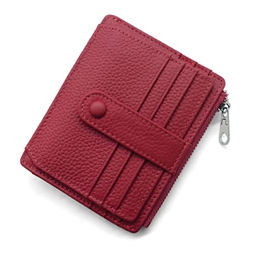 REETEE Geldbörse Damen Herren Klein Echtes Leder Kreditkartenetui RFID Schutz Geldbeutel Damen Kartenetui mit Münzfach, Mini Männer Portemonnaie 14 Kartenhalter Slim Wallet Geschenkbox (Weinrot) von REETEE