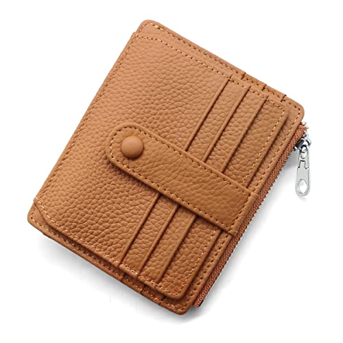 REETEE Geldbörse Damen Herren Klein Echtes Leder Kreditkartenetui RFID Schutz Geldbeutel Damen Kartenetui mit Münzfach, Mini Männer Portemonnaie 14 Kartenhalter Slim Wallet Geschenkbox (braun) von REETEE