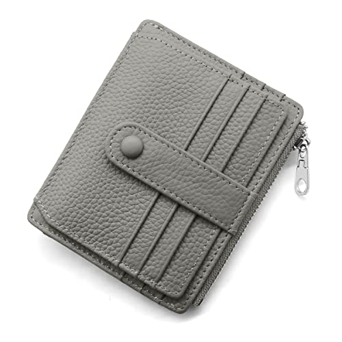 REETEE Geldbörse Damen Herren Klein Echtes Leder Kreditkartenetui RFID Schutz Geldbeutel Damen Kartenetui mit Münzfach, Mini Männer Portemonnaie 14 Kartenhalter Slim Wallet Geschenkbox (grau) von REETEE