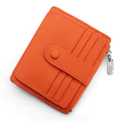 REETEE Geldbörse Damen Herren Klein Echtes Leder Kreditkartenetui RFID Schutz Geldbeutel Damen Kartenetui mit Münzfach, Mini Männer Portemonnaie 14 Kartenhalter Slim Wallet Geschenkbox (orange) von REETEE