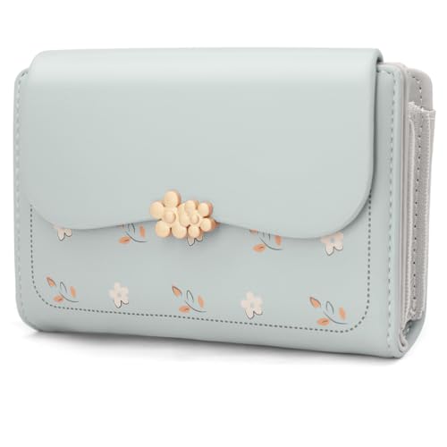 REETEE Geldbörse Klein Damen PU Leder Geldbeutel Damen Klein und im Kurzformat Portemonnaie Damen Viele Fächer, Portmonee Damen mit 10 Kartenfächer und Zipper Münzfach Brieftasche (blau) von REETEE