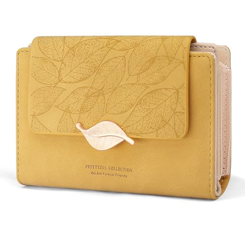 REETEE Geldbörse Klein Damen PU Leder Geldbeutel Damen Klein und im Kurzformat Portemonnaie Viele Fächer, Portmonee mit 10 Kartenfächer und Zipper Münzfach Brieftasche … (X-gelb) von REETEE