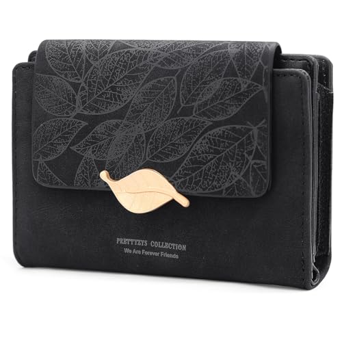 REETEE Geldbörse Klein Damen PU Leder Geldbeutel Damen Klein und im Kurzformat Portemonnaie Viele Fächer, Portmonee mit 10 Kartenfächer und Zipper Münzfach Brieftasche … (X-schwarz) von REETEE