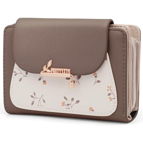 REETEE Geldbörse Klein Damen PU Leder Geldbeutel Klein und im Kurzformat Portemonnaie Damen Viele Fächer, Portmonee mit 10 Kartenfächer und Zipper Münzfach Brieftasche (A-braun) von REETEE