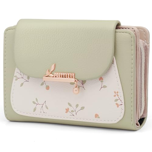 REETEE Geldbörse Klein Damen PU Leder Geldbeutel Klein und im Kurzformat Portemonnaie Damen Viele Fächer, Portmonee mit 10 Kartenfächer und Zipper Münzfach Brieftasche (A-grün) von REETEE