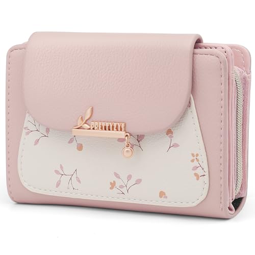 REETEE Geldbörse Klein Damen PU Leder Geldbeutel Klein und im Kurzformat Portemonnaie Damen Viele Fächer, Portmonee mit 10 Kartenfächer und Zipper Münzfach Brieftasche (A-rosa) von REETEE