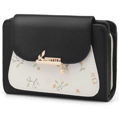 REETEE Geldbörse Klein Damen PU Leder Geldbeutel Klein und im Kurzformat Portemonnaie Damen Viele Fächer, Portmonee mit 10 Kartenfächer und Zipper Münzfach Brieftasche (A-schwarz) von REETEE