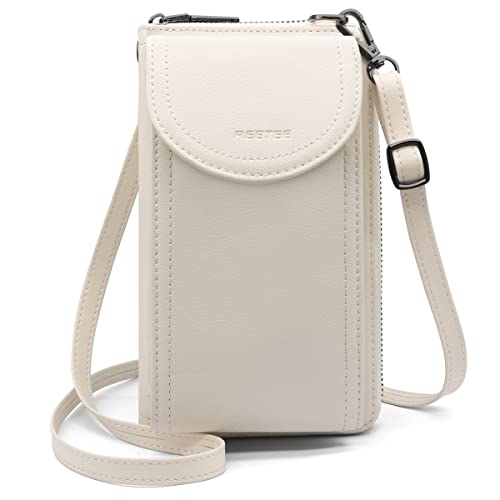 REETEE Handytasche zum Umhängen RFID Schutz Geldbeutel Damen Handy Umhängetasche Leder Viele Fächer Handy Schultertasche mit 12 Kartenfächer Klein Crossbody Handytasche Geldbörse für Frauen(Weiß) … von REETEE