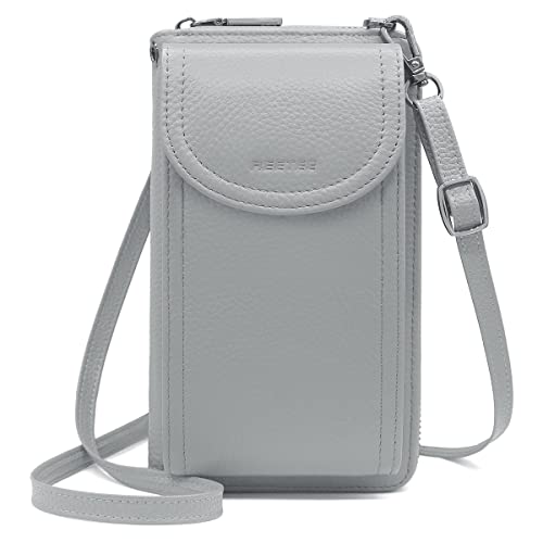 REETEE Handytasche zum Umhängen RFID Schutz Geldbeutel Damen Handy Umhängetasche Leder Viele Fächer Handy Schultertasche mit 12 Kartenfächer Klein Crossbody Handytasche Geldbörse für Frauen (grau) … von REETEE