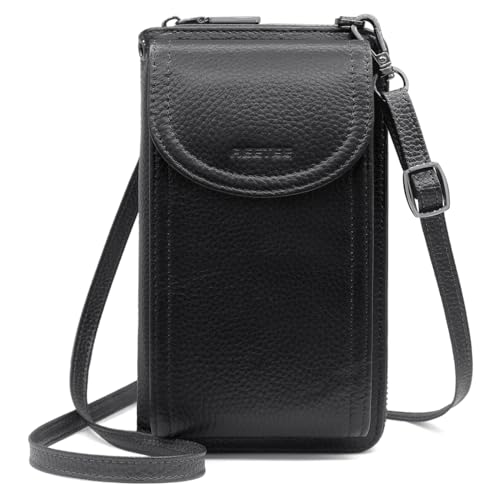 Handytasche zum Umhängen RFID Schutz Geldbeutel Damen Handy Umhängetasche Leder Viele Fächer Handy Schultertasche mit 12 Kartenfächer Klein Crossbody Handytasche Geldbörse für Frauen (Schwarz) … von REETEE