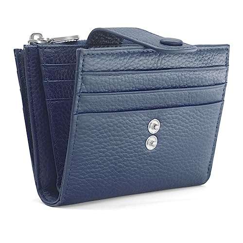 REETEE Klein Damen Geldbeutel Leder Portemonnaie RFID Schutz Geldbörse, Portmonee Mit 13 Kreditkartenetui für Frauen und Herren, Kleine Brieftasche Mit Münzfach (Dunkelblau) von REETEE