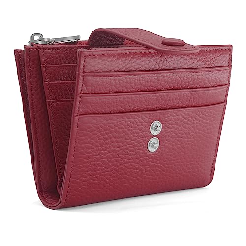 REETEE Klein Damen Geldbeutel Leder Portemonnaie RFID Schutz Geldbörse mit 13 Kreditkartenetui für Damen und Herren, Kleine Brieftasche mit Münzfach (Weinrot) von REETEE
