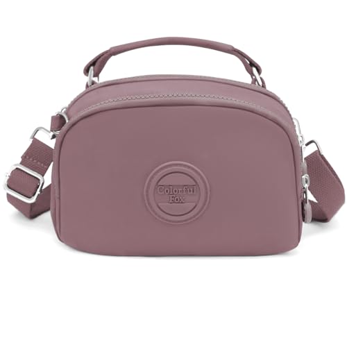 REETEE Kleine Umhängetasche Damen Wasserdicht Nylon Crossbody Bag Damen mit Mehreren Taschen,Stylisch Handtasche Damen Umhängetasche mit Abnehmbar Schultergurt (Dunkelrosa) von REETEE