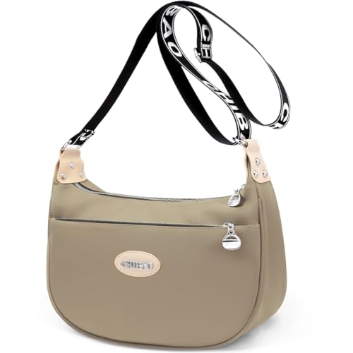 REETEE Kleine Umhängetasche Damen Wasserdicht Nylon Crossbody Bags für Frauen Halbmond Handtasche Stylische Damen Schultertasche mit Verstellbarem Gurt Handy Umhängetasche (Khaki) von REETEE