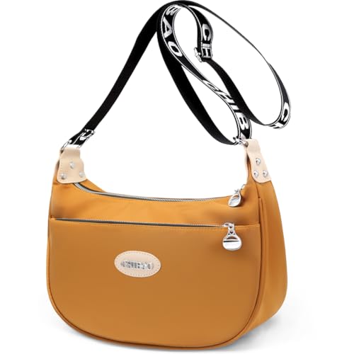 REETEE Kleine Umhängetasche Damen Wasserdicht Nylon Crossbody Bags für Frauen Halbmond Handtasche Stylische Damen Schultertasche mit Verstellbarem Gurt Handy Umhängetasche (gelb) von REETEE