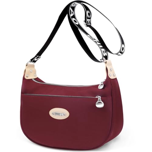 REETEE Kleine Umhängetasche Damen Wasserdicht Nylon Crossbody Bags für Frauen Halbmond Handtasche Stylische Damen Schultertasche mit Verstellbarem Gurt Handy Umhängetasche (rot) von REETEE
