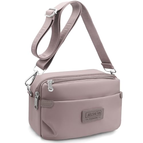 REETEE Umhängetasche Damen Wasserdicht Nylon Kleine Handtasche Damen mit Vielen Fächern Crossbody Bags Handytasche zum Umhängen Klein Schultertaschen mit Verstellbar Abnehmbar Breiter Gurt (Tiefrosa) von REETEE