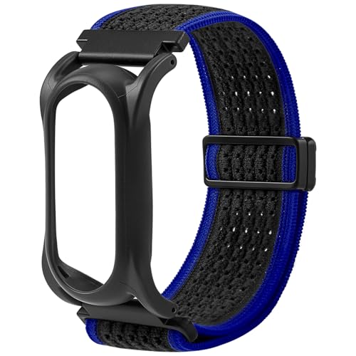 Verstellbares, weich gewebtes Nyon-Armband + Schutzhülle für PLAUD NotePin AI-Diktiergerät, verbessertes 18-mm-Pin-Schnellverschluss-Notepin-Armband für einfachen Armbandwechsel, Blau und Schwarz von REEYEAR