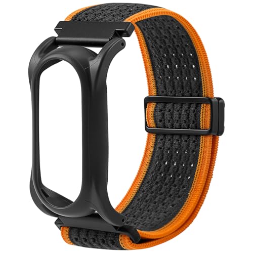 Verstellbares, weich gewebtes Nyon-Armband + Schutzhülle für PLAUD NotePin AI-Diktiergerät, verbessertes 18-mm-Pin-Schnellverschluss-Notepin-Armband für einfachen Armbandwechsel, Orange und Grau von REEYEAR