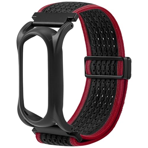 Verstellbares, weich gewebtes Nyon-Armband + Schutzhülle für PLAUD NotePin AI-Diktiergerät, verbessertes 18-mm-Pin-Schnellverschluss-Notepin-Armband für einfachen Armbandwechsel, Rot und Schwarz von REEYEAR