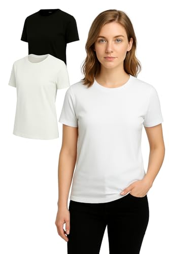 REFENCH 2er-Pack Damen T-Shirts Baumwolle – Atmungsaktiv & Bequemer Komfort-Fit – Ideal für Alltag, Freizeit & Sport - Large von REFENCH