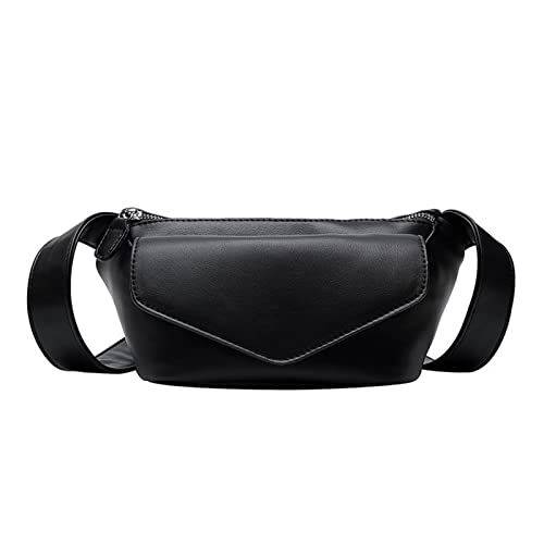 Casual Taille Taschen for Frauen Leder Schulter Tasche Reise Kleine Brust Tasche Frauen Fanny-Pack Gürtel Geldbörsen Einfarbig (Color : Black Waist Bag, Size : 1) von REFKIT