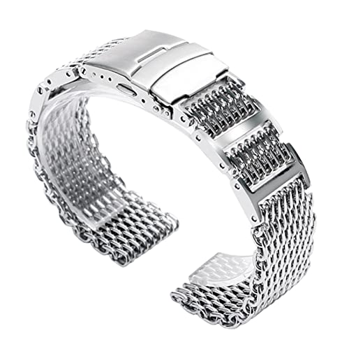 REFKIT 20mm 22mm 24mm Mesh Silber Edelstahl Armband Ersatzarmband Herren Faltschließe mit Sicherheitsarmband (Color : 20mm) von REFKIT