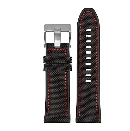 for Diesel for Dz4500 for Dz4506 for DZ7420 for DZ4318 Leinwand Silikon Armband männer 24 26 28mm Zubehör Nylon Armband (Color : Black red Silver, Size : 28mm) von REFKIT