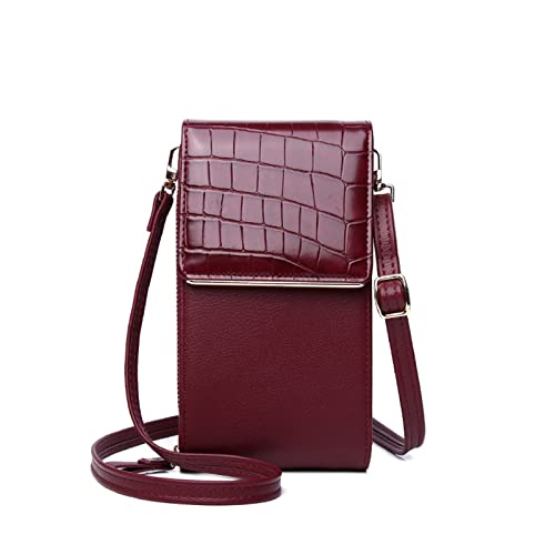 REFKIT Tasche for Damen, Handytasche, multifunktionale Damen-Geldbörse mit Einer Schulter, schräger Abdeckung, Mini-Geldbörse mit Steinmuster (Color : Burgundy) von REFKIT