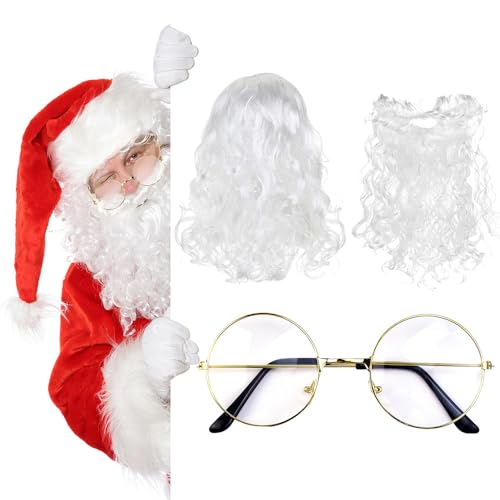 REFORUNG Weihnachtsmannbart + Perücke Weihnachtsmann + Brille, Nikolausbart Bart weiß Weiss - Perücke Santa Claus Perücke und Bart Set Ruprecht Gott Karneval Cosplay Weihnachten Kostüm Wig mit Bart von REFORUNG