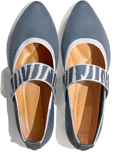 REFRASE LIFE Damen-Ballerinas mit spitzem Zehenbereich und elastischem Riemen, Schwarz und Beige, elegante Strick-Ballerinas, Slip-On-Ballerinas für den Alltag, leicht und atmungsaktiv, Bluegray, 37 REFRASE LIFE Damen-Ballerinas mit spitzem Zehenbereich und elastischem Riemen, Schwarz und Beige, elegante Strick-Ballerinas, Slip-On-Ballerinas für den Alltag, leicht und atmungsaktiv, Bluegray, 37 von REFRASE LIFE
