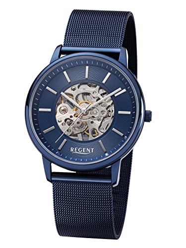 Armbanduhr Handaufzug Mechanik offenes Zifferblatt REGENT F1396 IP blau von REGENT