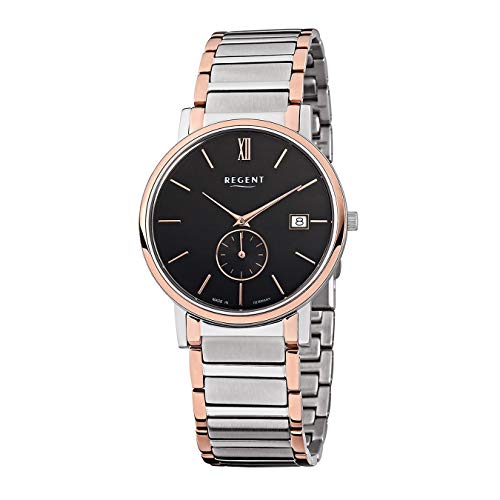 REGENT Herren Edelstahlarmband Uhr Silber Rosegold GM-1409 Quarzuhr D2URGM1409 EIN schönes Geschenk zu Weihnachten, Geburtstag, Valentinstag für den Mann von REGENT