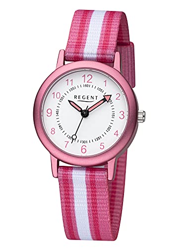 REGENT Armbanduhr für Mädchen Junioruhr Kinderuhr mit Stoffband Quarz F-1368 von REGENT
