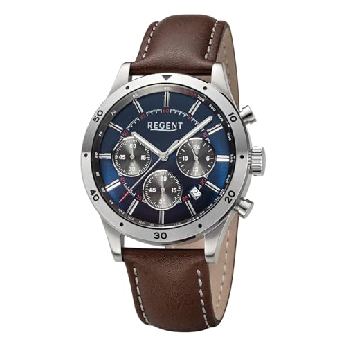 REGENT Chronograph Edelstahl mit Lederband Datum 5 Bar BA-823 von REGENT